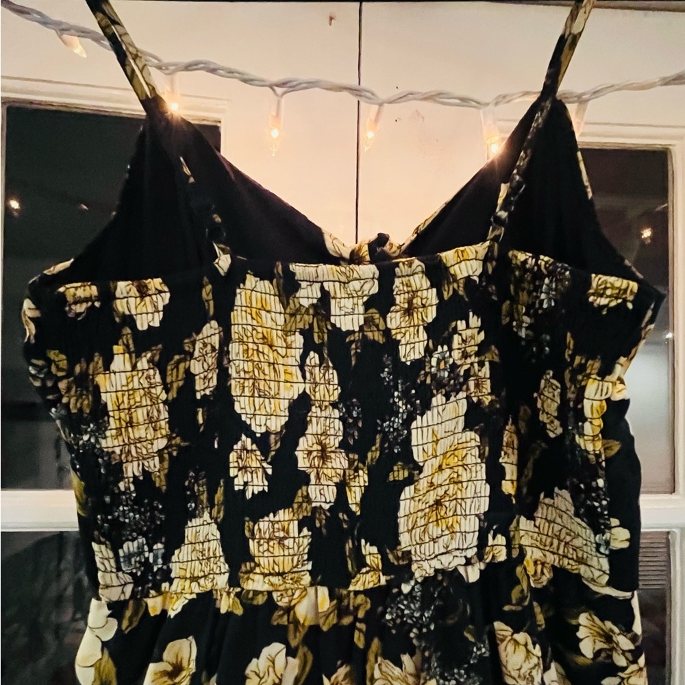 Xhilaration Black and Cream Floral Wide Leg Jumpsuit - Picture 7 of 8